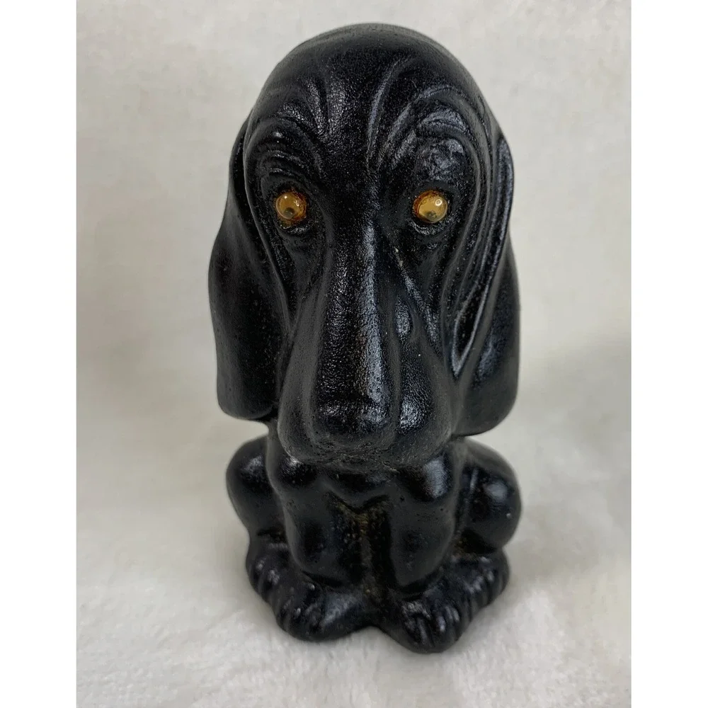 Vintage Bloodhound Dog Figurine 1980 VCP Hand Carved Black Coal Googly Eyes 4.5